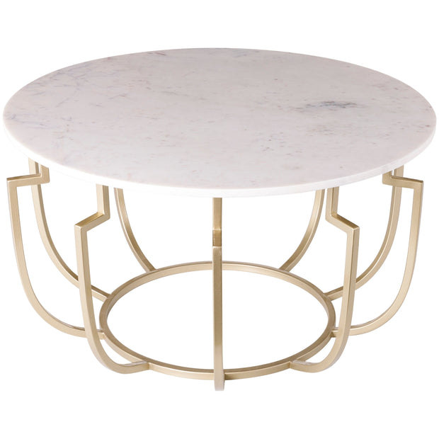 Surya Hendrix Modern White Marble Top With Champagne Metal Base Round Coffee Table HNX-004