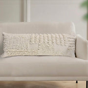 Anaya Home White Boucle Patchwork Handwoven Pillow 14x40 With Down Insert