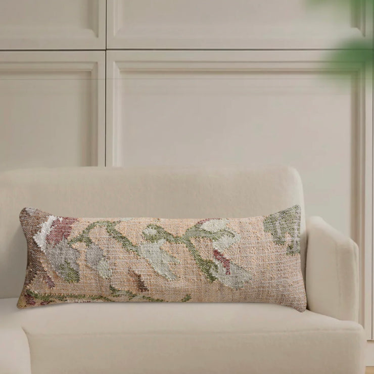 Anaya Home Elegant Floral Handwoven Pillow 14x40 With Down Insert