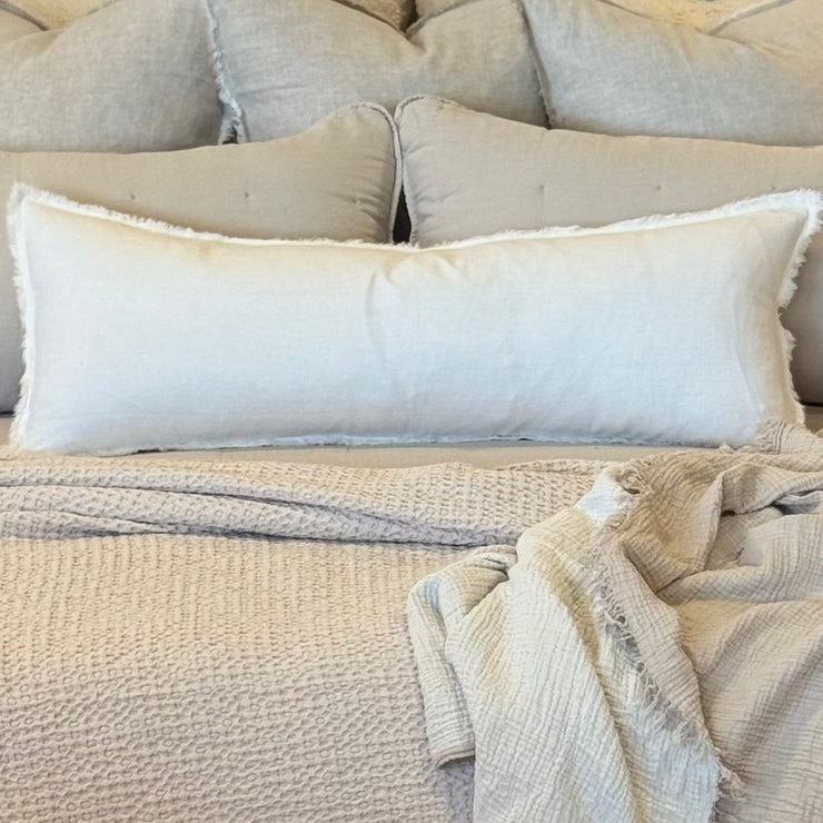 Anaya Home So Soft Linen White Fringe Pillow 14 x 40 With Down Insert