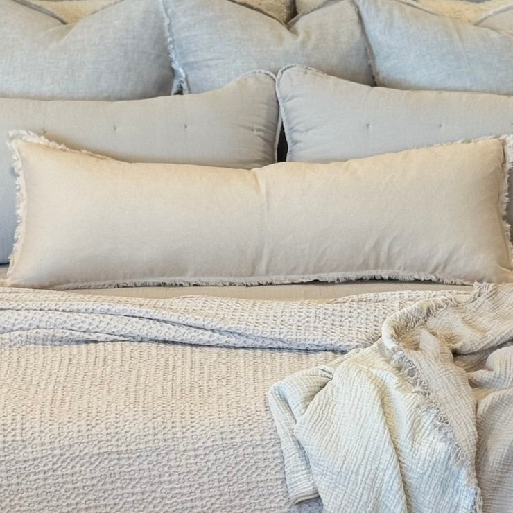 Anaya Home So Soft Linen Sandy Beige Fringe Pillow 14 x 40 With Down Insert