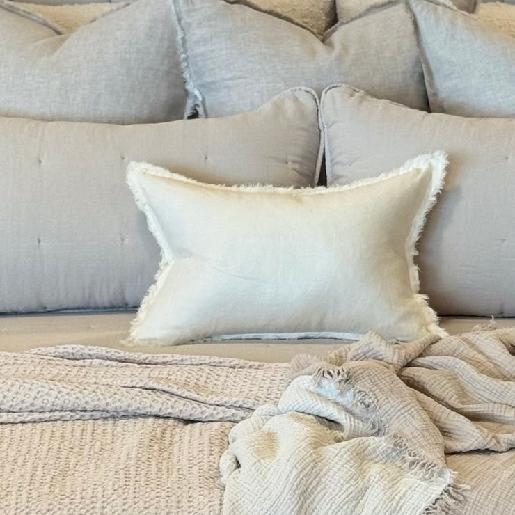 Anaya Home So Soft Linen Ivory Fringe Pillow 14 x 20 With Down Insert