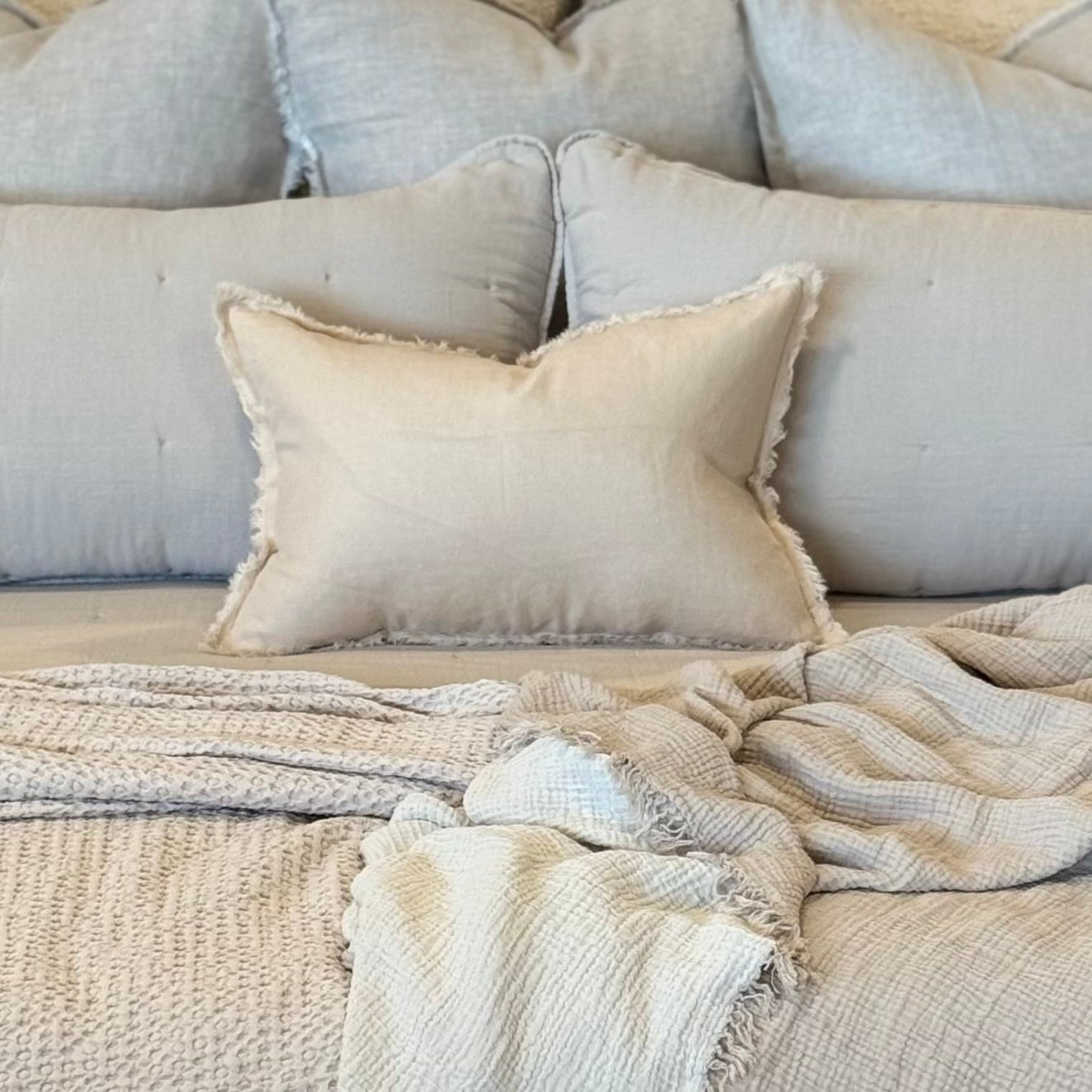 Anaya Home So Soft Linen Sandy Beige Fringe Pillow 14 x 20 With Down I ...