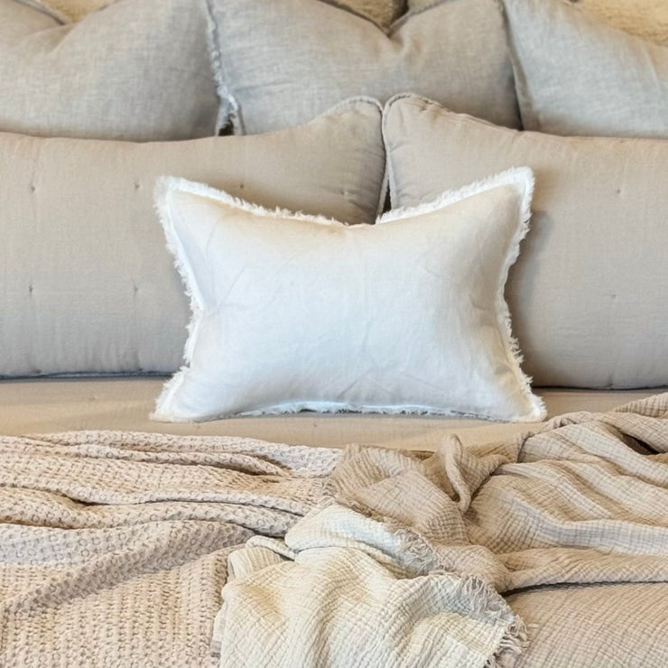 Anaya Home So Soft Linen Natural White Fringe Pillow 14 x 20 With Down Insert