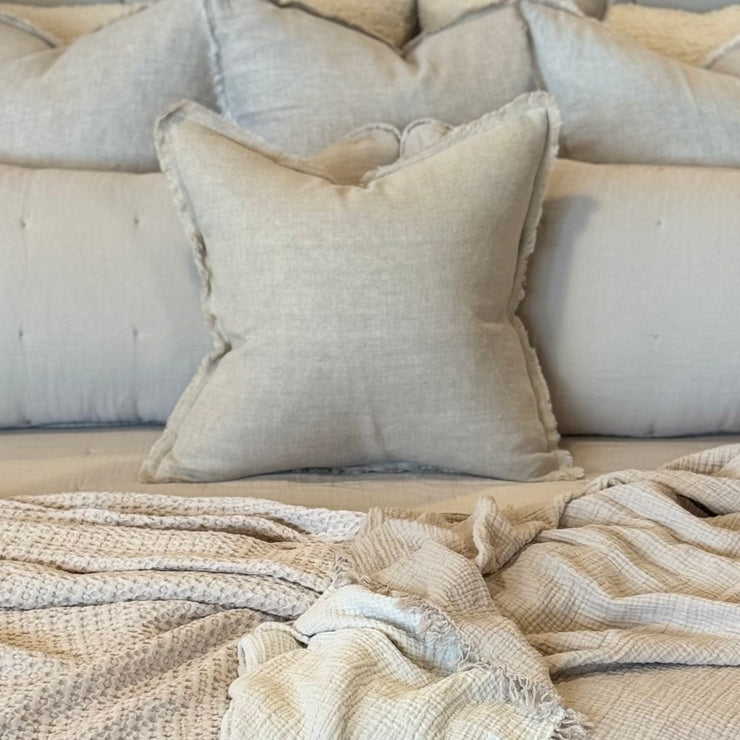 Anaya Home So Soft Linen Natural Beige Fringe Pillow 20 x 20 With Down Insert