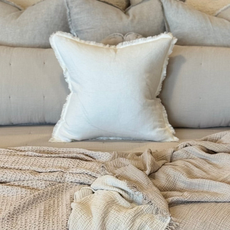 Anaya Home So Soft Linen Natural White Fringe Pillow 20 x 20 With Down Insert