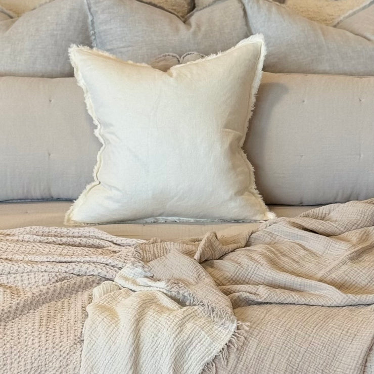 Anaya Home So Soft Linen Ivory Fringe Pillow 20 x 20 With Down Insert