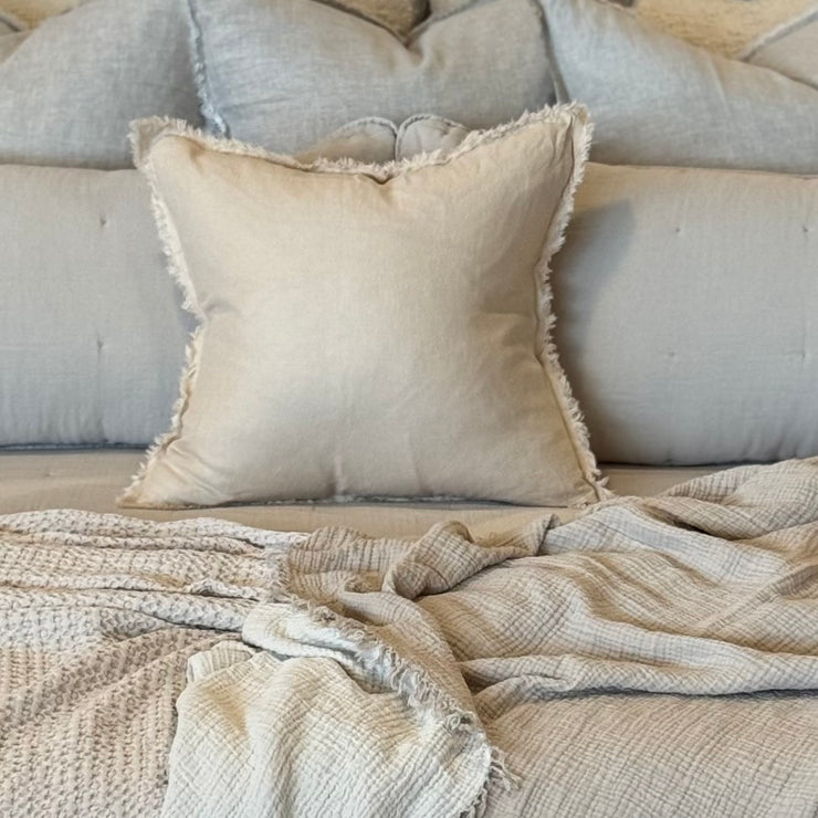 Anaya Home So Soft Linen Sandy Beige Fringe Pillow 20 x 20 With Down Insert
