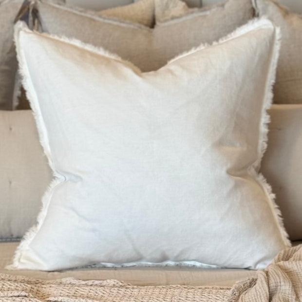 Anaya Home So Soft Linen Natural White Fringe Pillow 26 x 26 With Down Insert