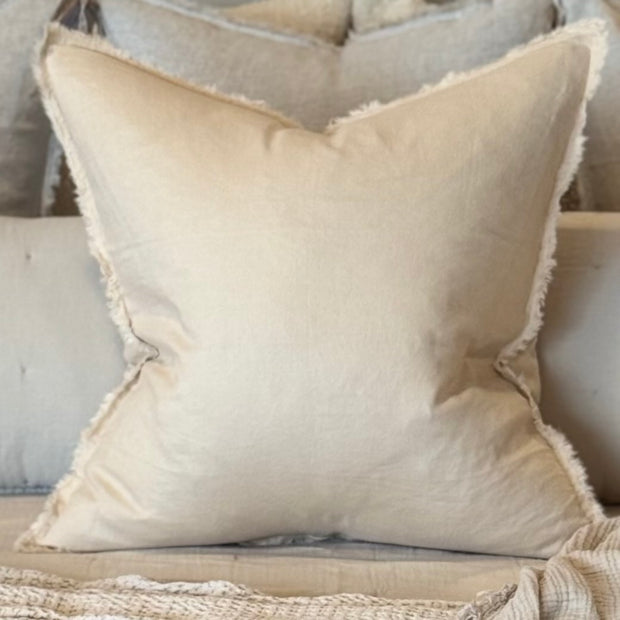 Anaya Home So Soft Linen Sandy Beige Fringe Pillow 26 x 26 With Down Insert