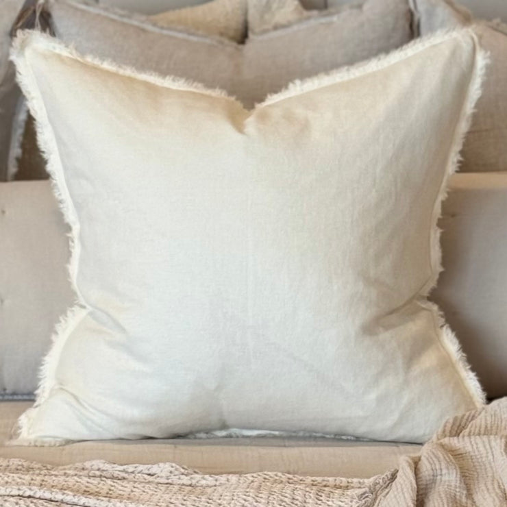 Anaya Home So Soft Linen Ivory Fringe Pillow 26 x 26 With Down Insert