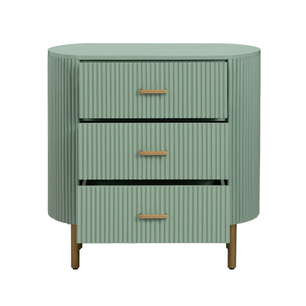 Crestview Collection Astoria Green Fluted Three Drawer Chest