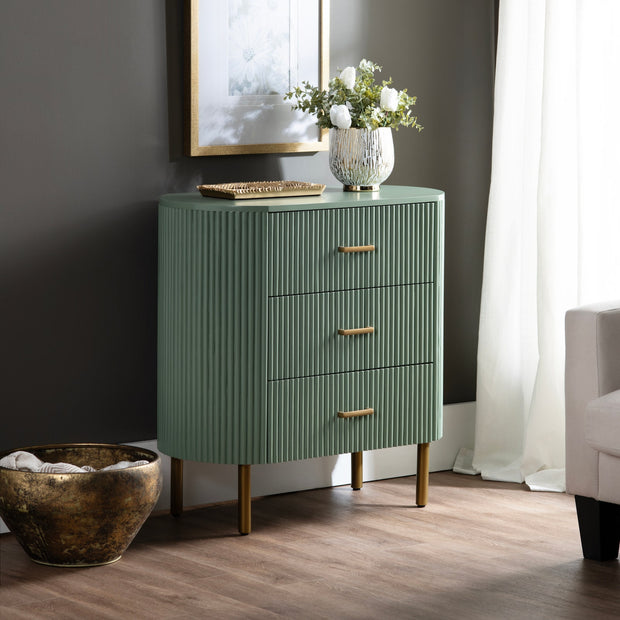 Crestview Collection Astoria Green Fluted Three Drawer Chest
