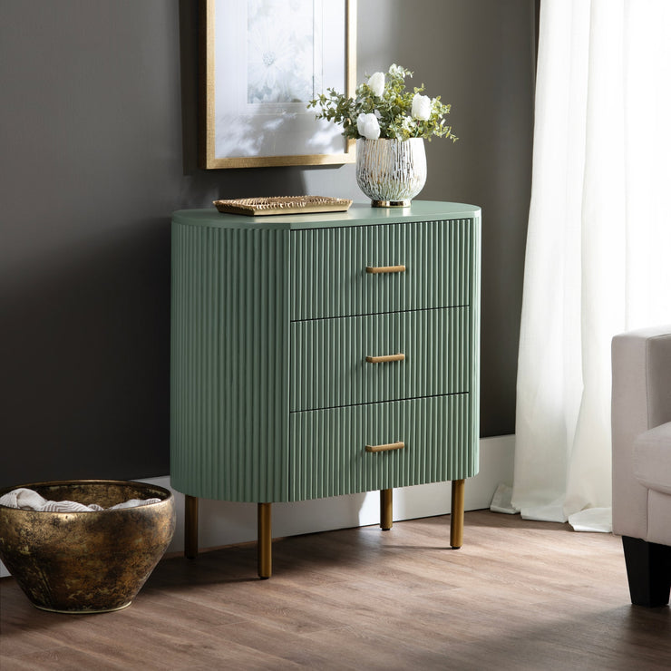 Crestview Collection Astoria Green Fluted Three Drawer Chest
