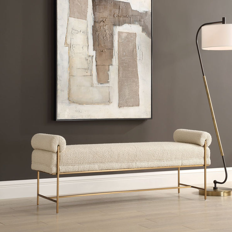 Uttermost Bolster Pearl White Textured Boucle Bench