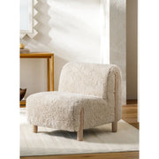Surya Kenwood Modern Faux Cream Sherpa Low Profile Accent Chair With Wood Legs