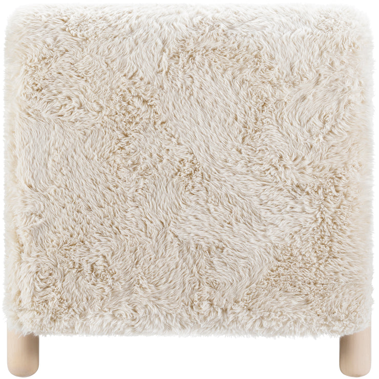 Surya Kenwood Modern Faux Cream Sherpa Low Profile Accent Chair With Wood Legs