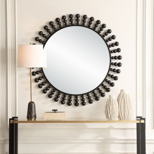 Uttermost Aziel Sleek Satin Black Round Mirror