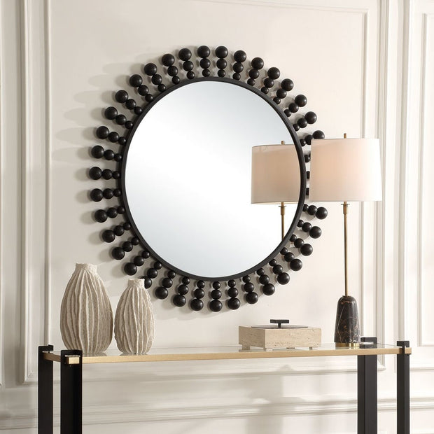 Uttermost Aziel Sleek Satin Black Round Mirror