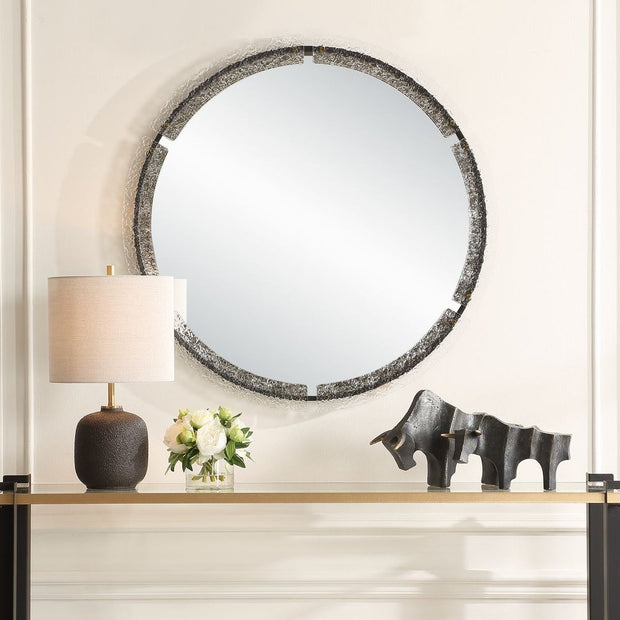 Uttermost Crystalline Sleek Black Iron Framed Round Mirror