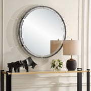 Uttermost Crystalline Sleek Black Iron Framed Round Mirror