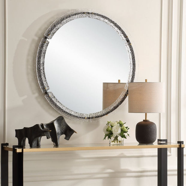 Uttermost Crystalline Sleek Black Iron Framed Round Mirror