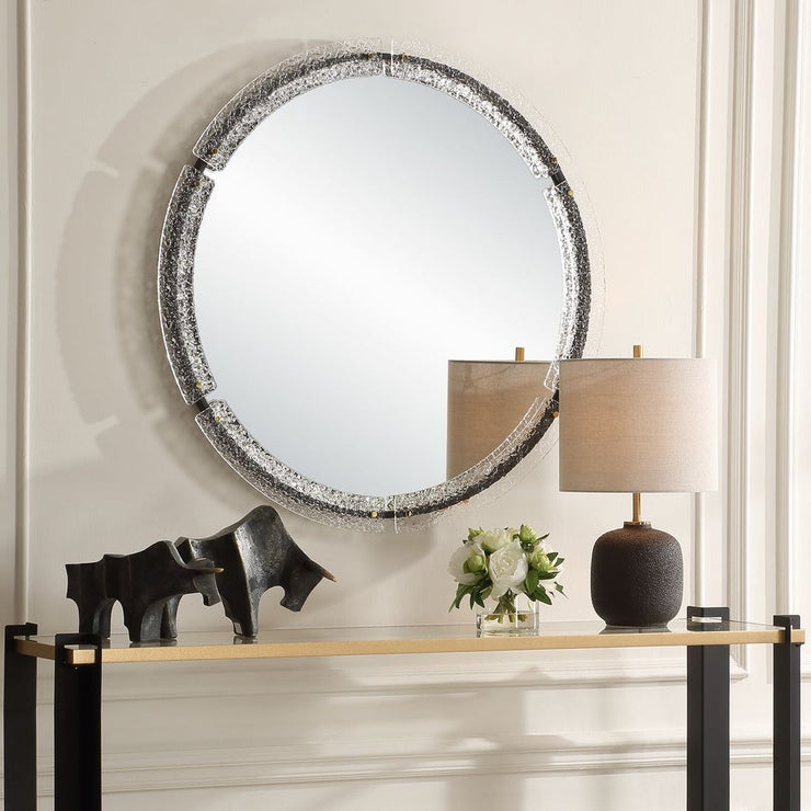 Uttermost Crystalline Sleek Black Iron Framed Round Mirror