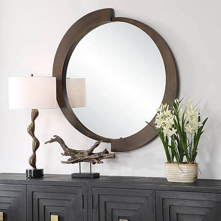 Uttermost Reverse Brushed Bronze Round Mirror
