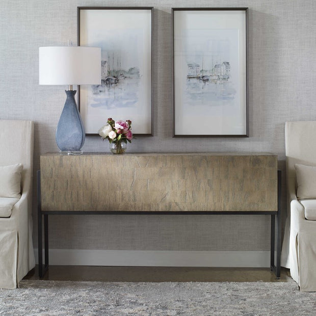 Uttermost Nevis Light Wash With Aged Iron Frame Console Table