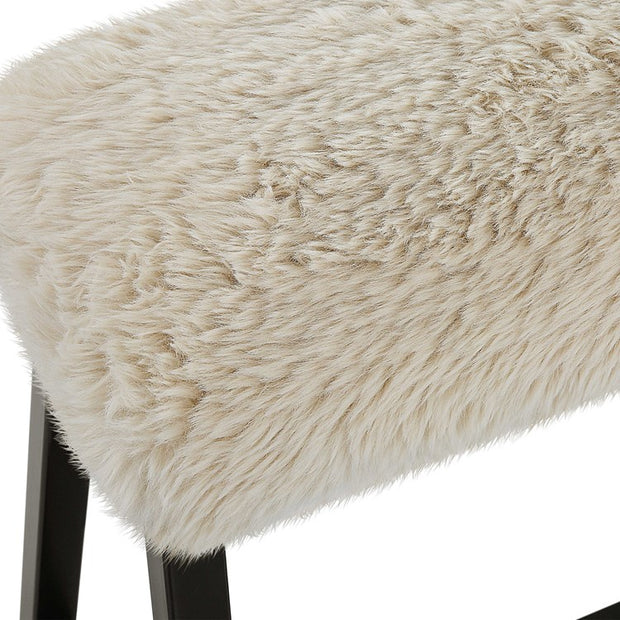 Uttermost Taupo Cream Long Haired Faux Sheepskin with Matte Black  Iron Base Bench