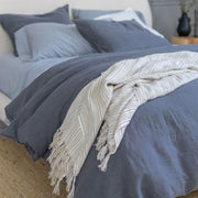 Pom Pom at Home Newport Natural and Midnight Striped Linen Throw Blanket ~ 50” x 70”
