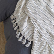 Pom Pom at Home Newport Natural and Midnight Striped Linen Throw Blanket ~ 50” x 70”