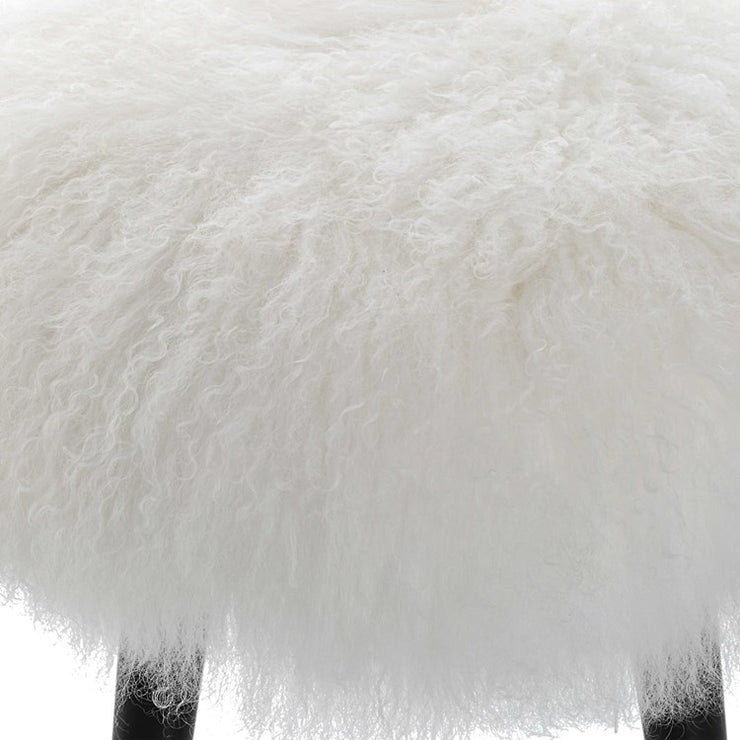 Uttermost Woolly Accent Stool White Sheepskin With Matte Black Legs