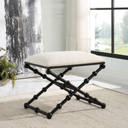 Uttermost Iron Drops Textured White Performance Fabric Seat Modern Black Iron Small Bench