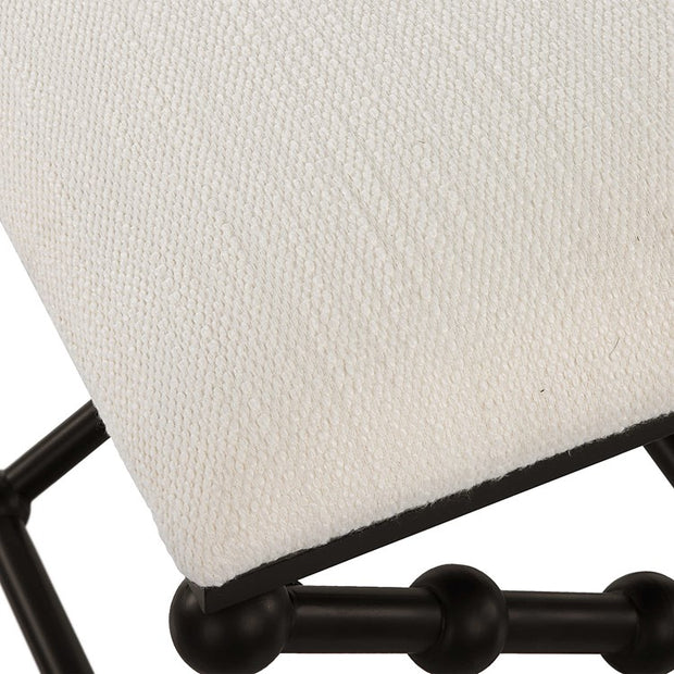 Uttermost Iron Drops Textured White Performance Fabric Seat Modern Black Iron Small Bench