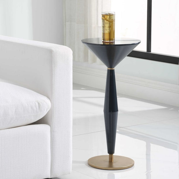 Uttermost Luster Lacquered Navy Blue with Antique Brass Accents Modern Round Accent Table