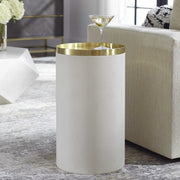 Uttermost Circuit White Faux Shagreen with Brushed Brass Accents Modern Round Accent Table