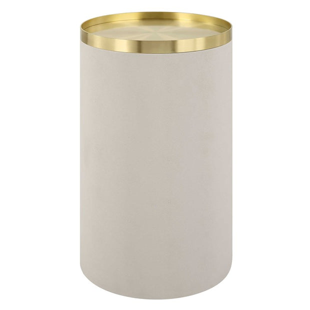 Uttermost Circuit White Faux Shagreen with Brushed Brass Accents Modern Round Accent Table