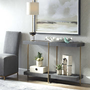 Uttermost Taja Gray Glazed Walnut Stain With Brushed Brass Base Contemporary Console Table