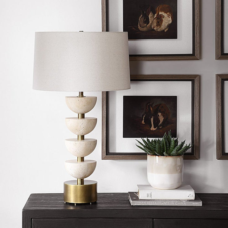 Uttermost Hemisphere Travertine with Brushed Brass Table Lamp