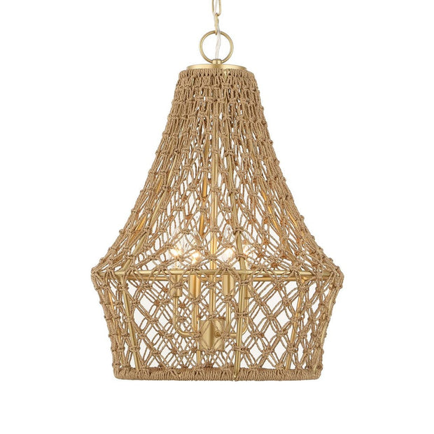 Uttermost Macrame Knotted Rope Brushed Gold 4 Light Pendant