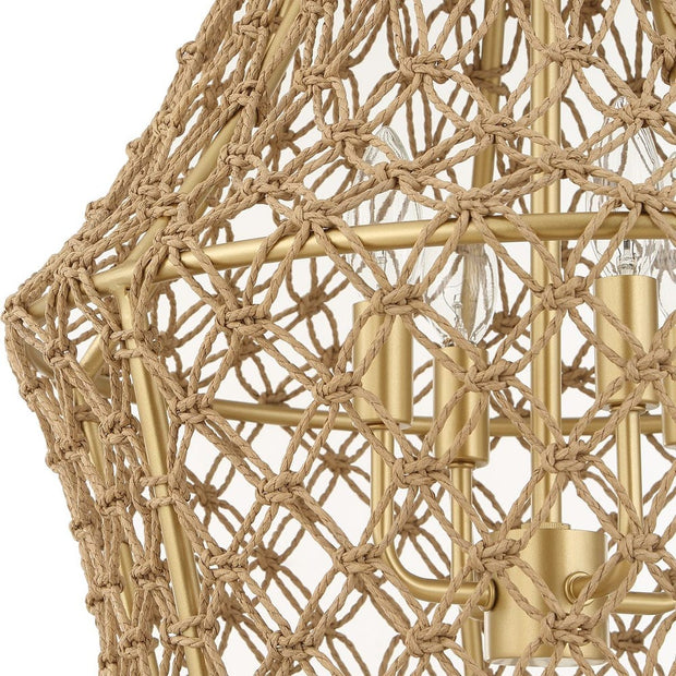 Uttermost Macrame Knotted Rope Brushed Gold 4 Light Pendant
