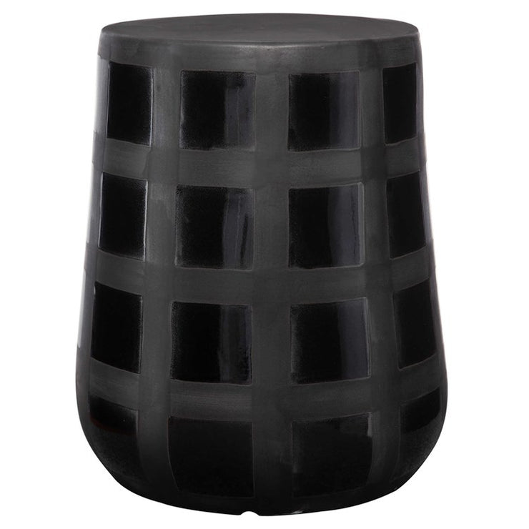 Uttermost Patchwork Matte Black Glaze Modern Garden Stool