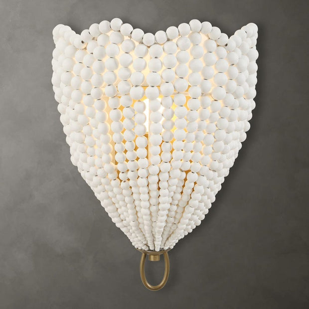 Uttermost Biddeford Matte White Wood Beads 1 Light Sconce