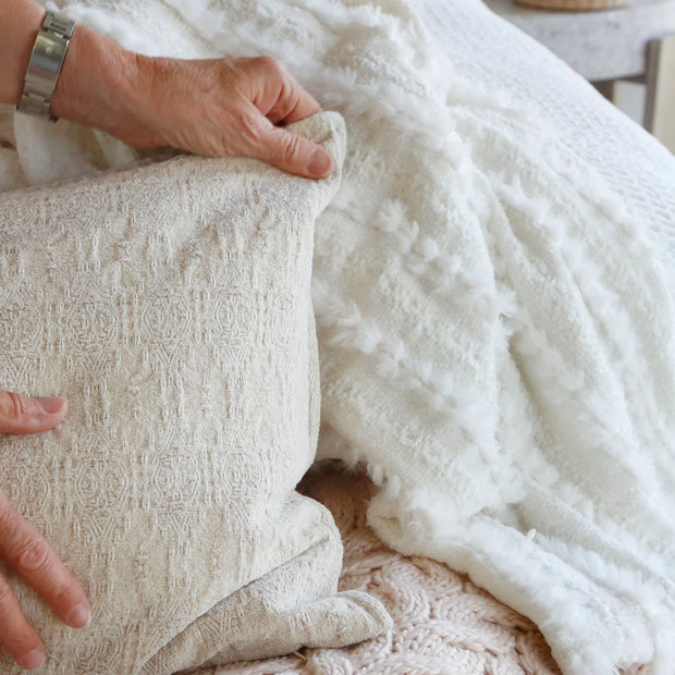 Pom Pom at Home Camille Winter White Chenille Oversized Throw Blanket with Tassels ~ 60” x 90”