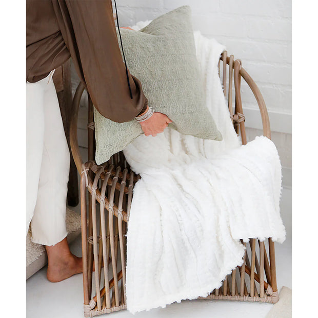 Pom Pom at Home Camille Winter White Chenille Oversized Throw Blanket with Tassels ~ 60” x 90”