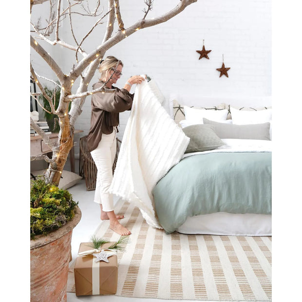 Pom Pom at Home Camille Winter White Chenille Oversized Throw Blanket with Tassels ~ 60” x 90”