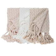 Pom Pom at Home Capistrano Blush Cable Knit Throw Blanket with Tassels ~ 50” x 60”