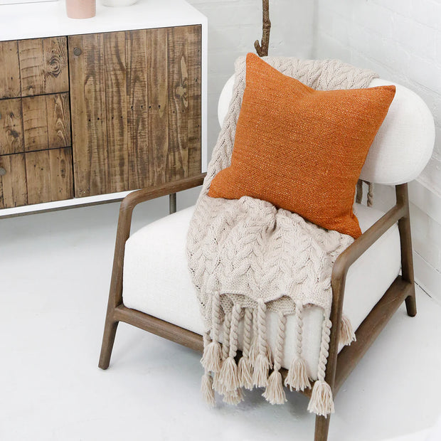 Pom Pom at Home Capistrano Taupe Cable Knit Throw Blanket with Tassels ~ 50” x 60”