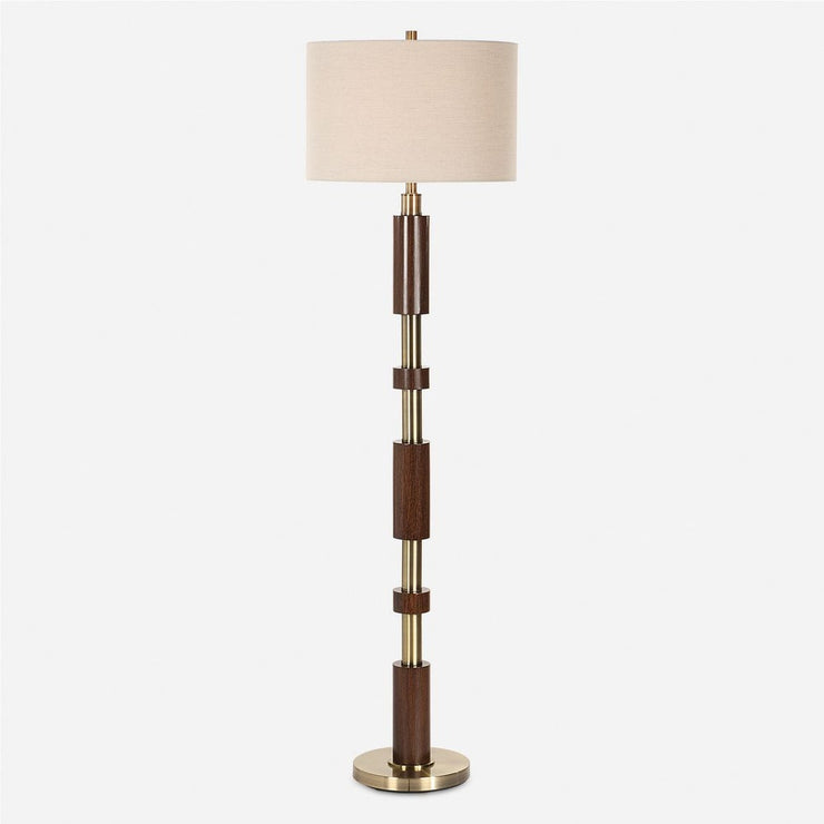 Uttermost Stacked Wooden And Brass Plate Floor Lamp